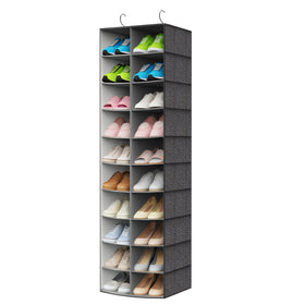 Pcaelin hanging shoe organizer with 20 wide compartments for clutter-free closet shelves.