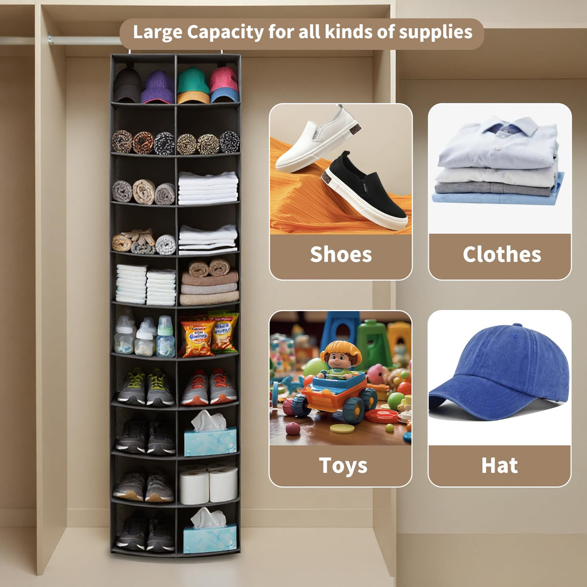 Pcaelin holds over 50 pounds for reliable long-term closet organization.