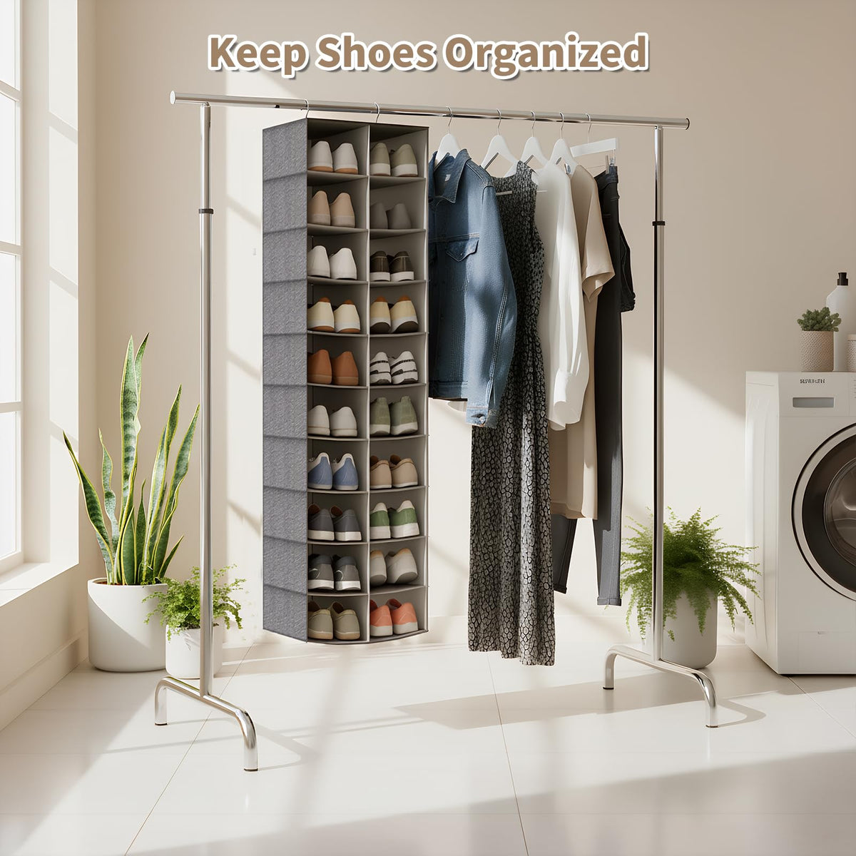 Pcaelin shoe organizer showcases sturdy steel frame and tear-resistant fabric for durability.