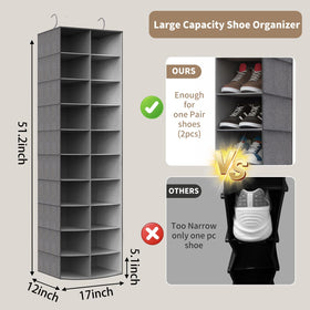 Pcaelin tool-free installation using two metal hooks on a standard closet rod.