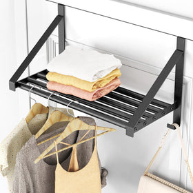 PDBADA over the door clothes hanger with two hooks and storage rack boosts organization.