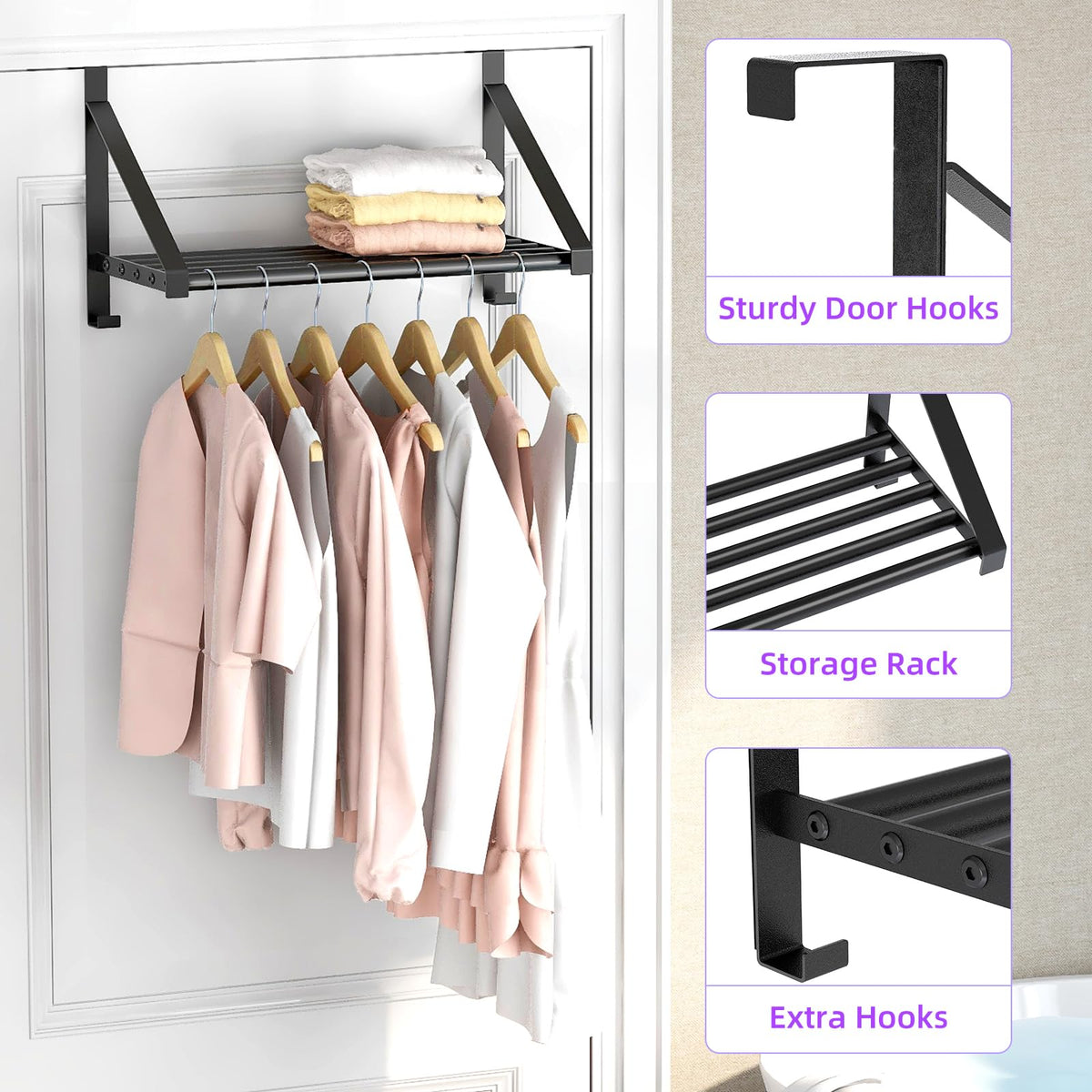 PDBADA stainless steel door hanger with five rods for sturdy hanging.