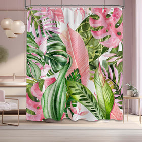 Pdvbiee lush green pink bathroom decor curtain enhances chic, light-filled spaces