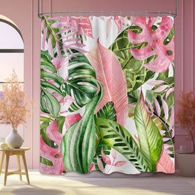 Pdvbiee pink and green tropical palm leaf curtain provides semi-sheer privacy while letting light through