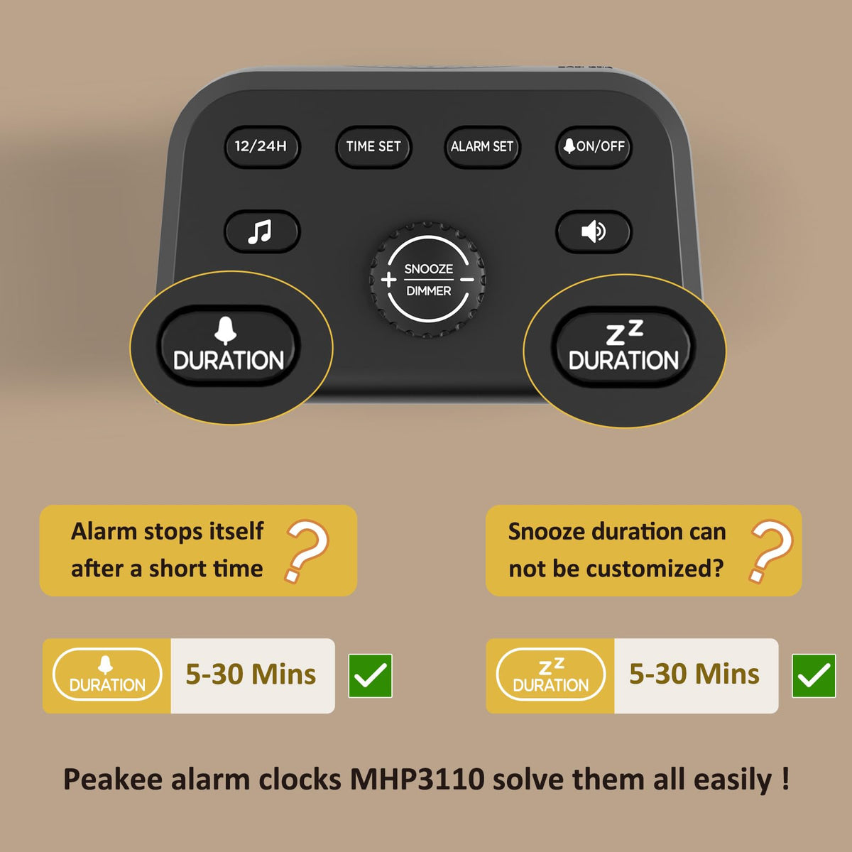 Peakeep 115dB clock dimmer controls enabling comfortable night visibility