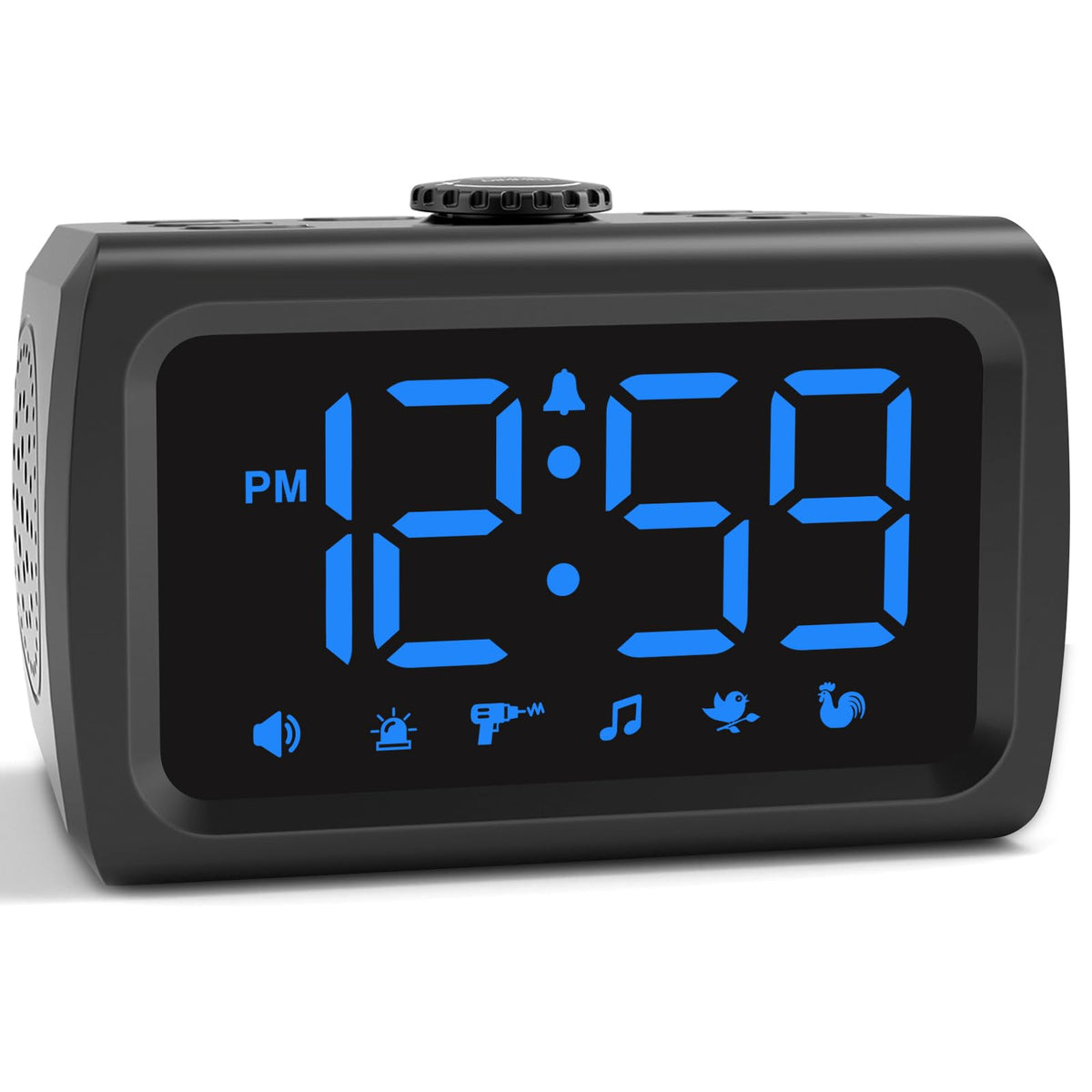 Peakeep 115dB alarm clock front view with bold digits for easy night reading.
