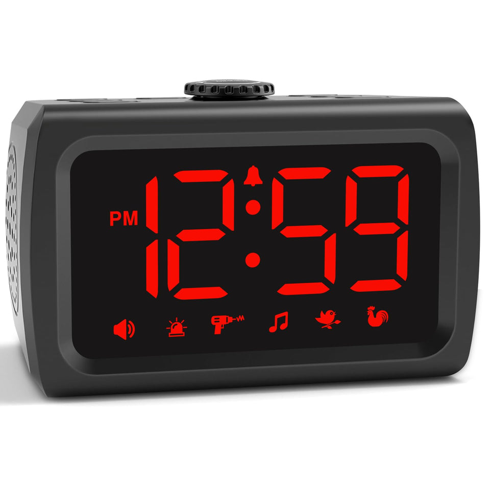 Peakeep 115dB alarm clock front view with clear display for easy wake-up