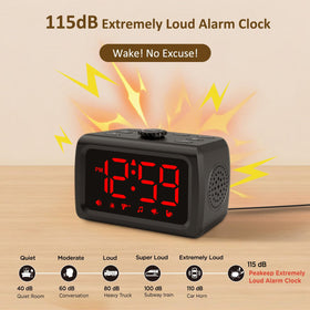 Peakeep alarm clock side view showing compact bedside footprint