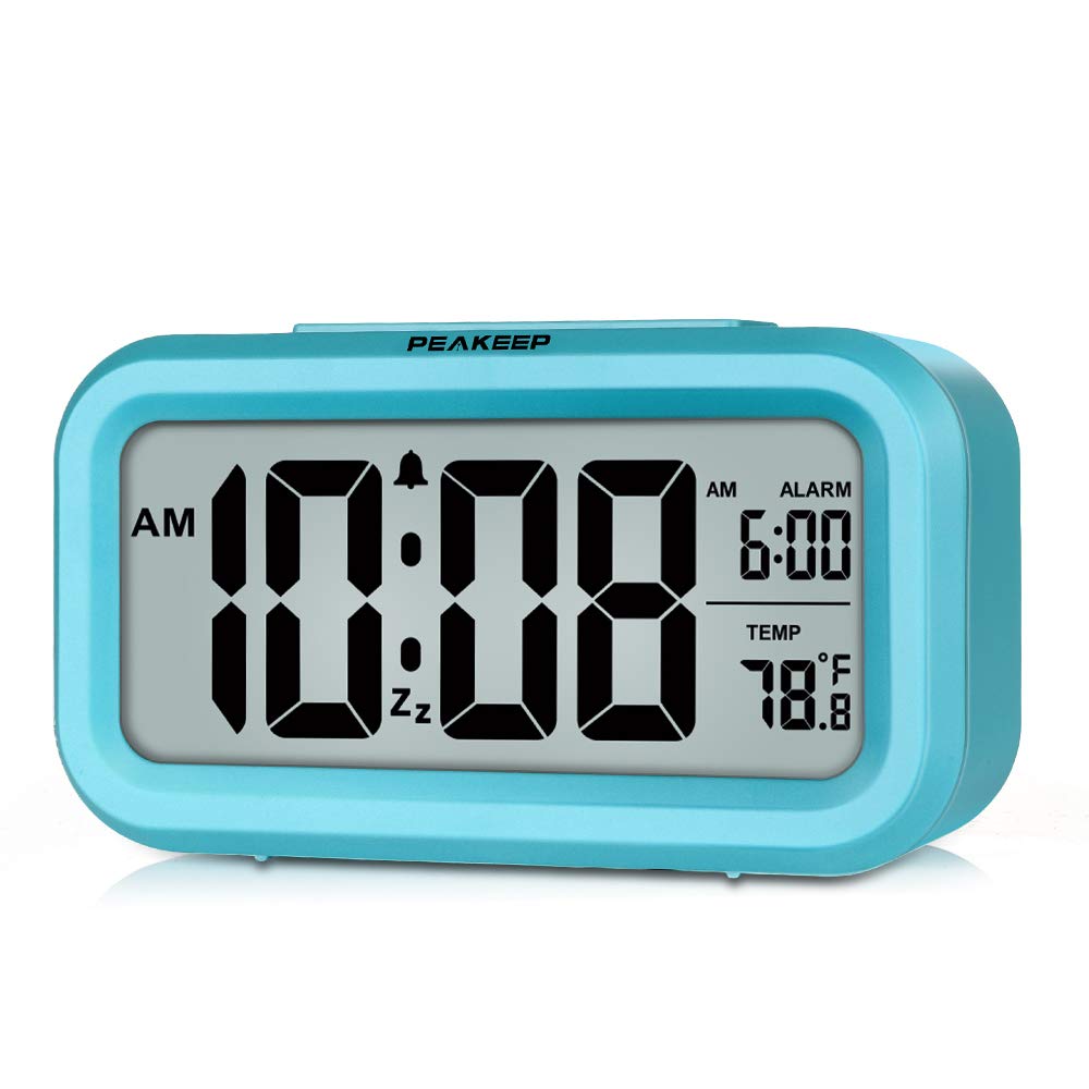 Peakeep blue night light digital clock front view for easy bedside time