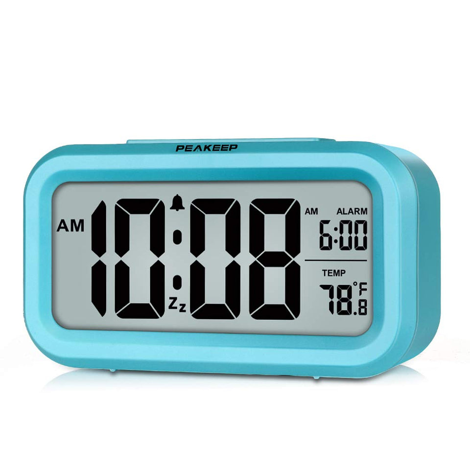Peakeep blue night light digital clock front view for easy bedside time