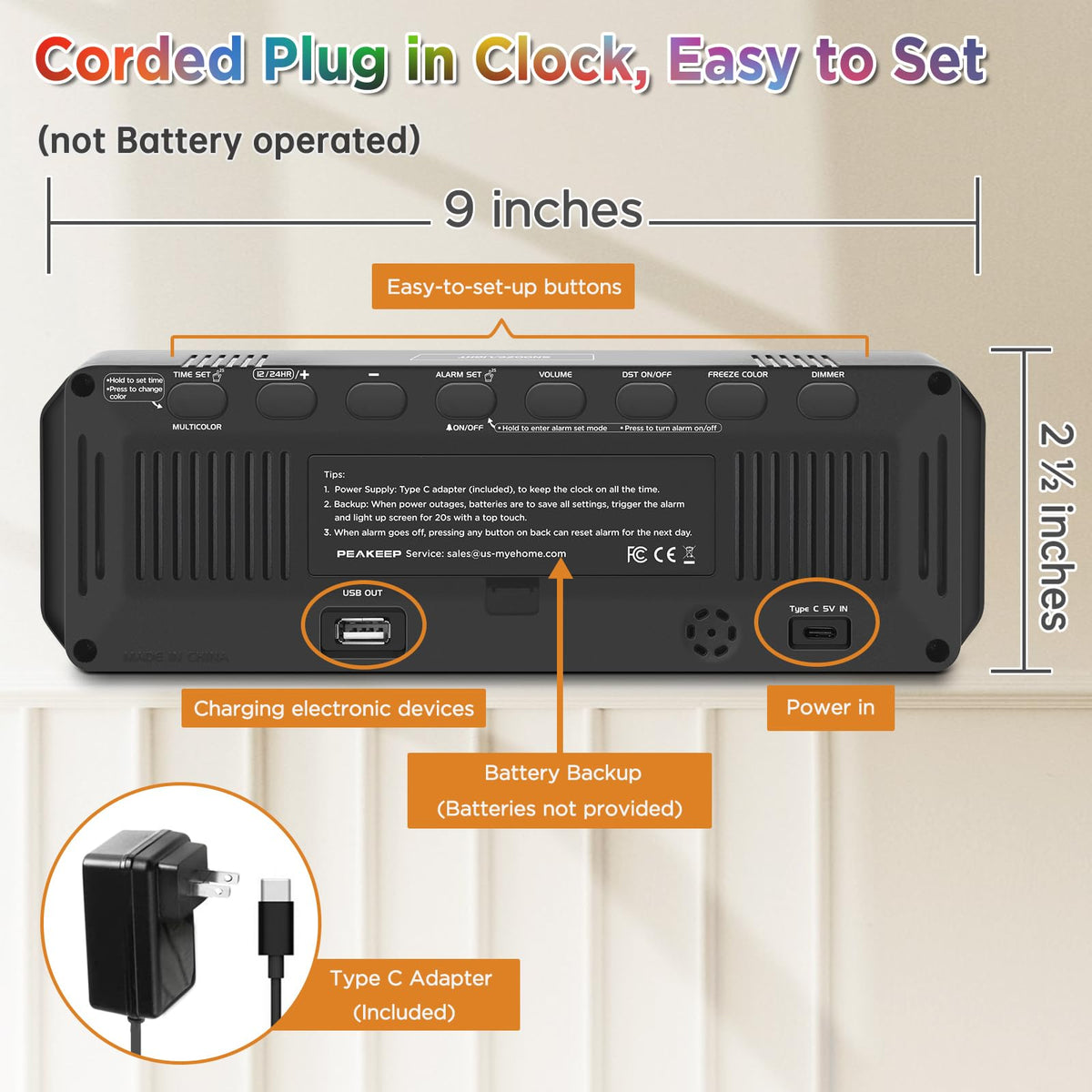 Peakeep bedside clock neatly on a nightstand for everyday use.