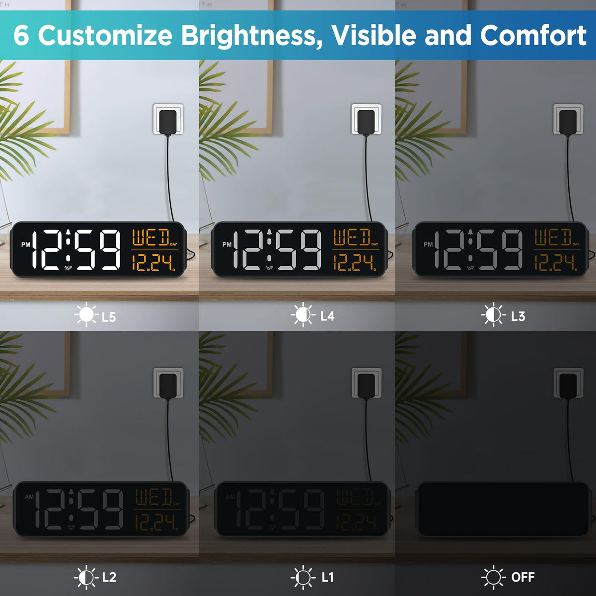 Peakeep dimmable brightness controls on bedside clock