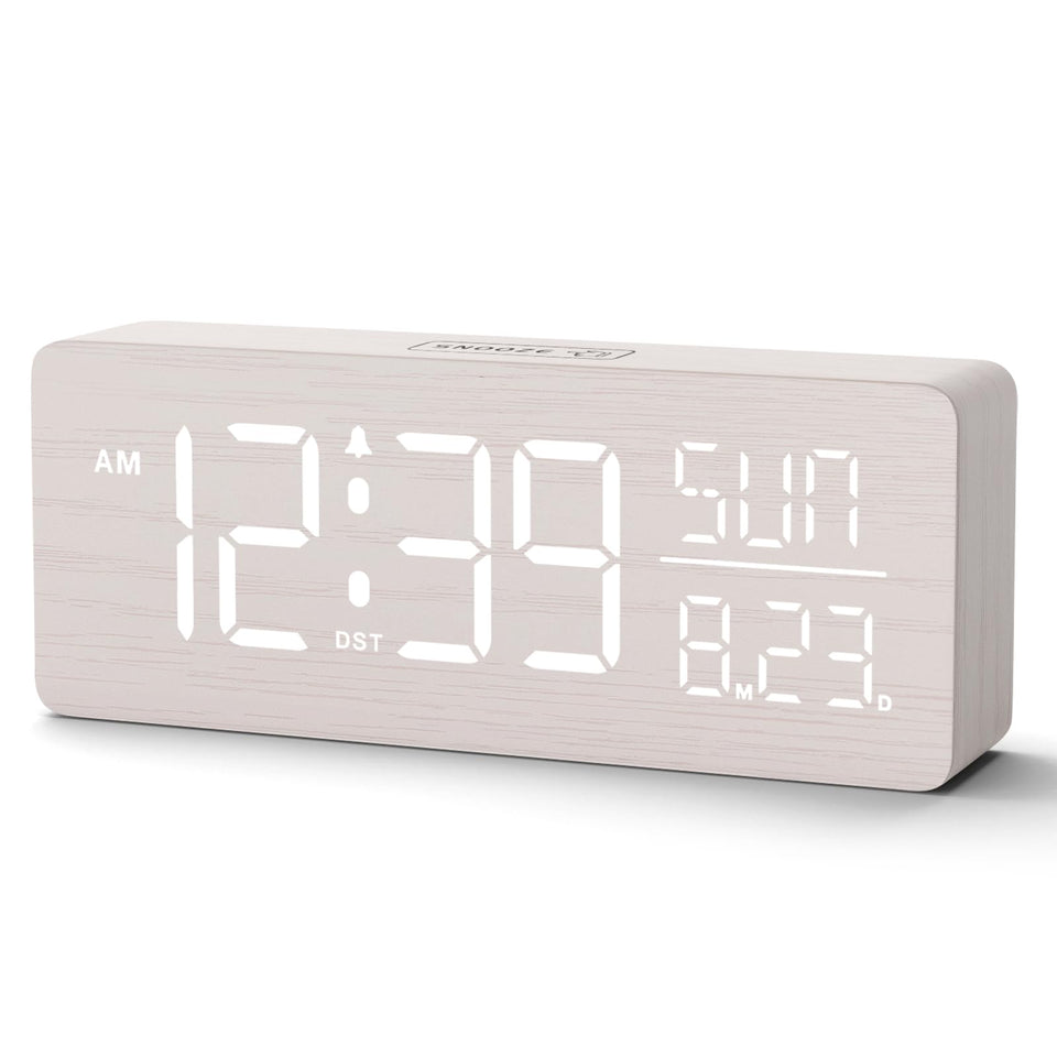 Peakeep wooden clock with large display for easy time reading from across the room.