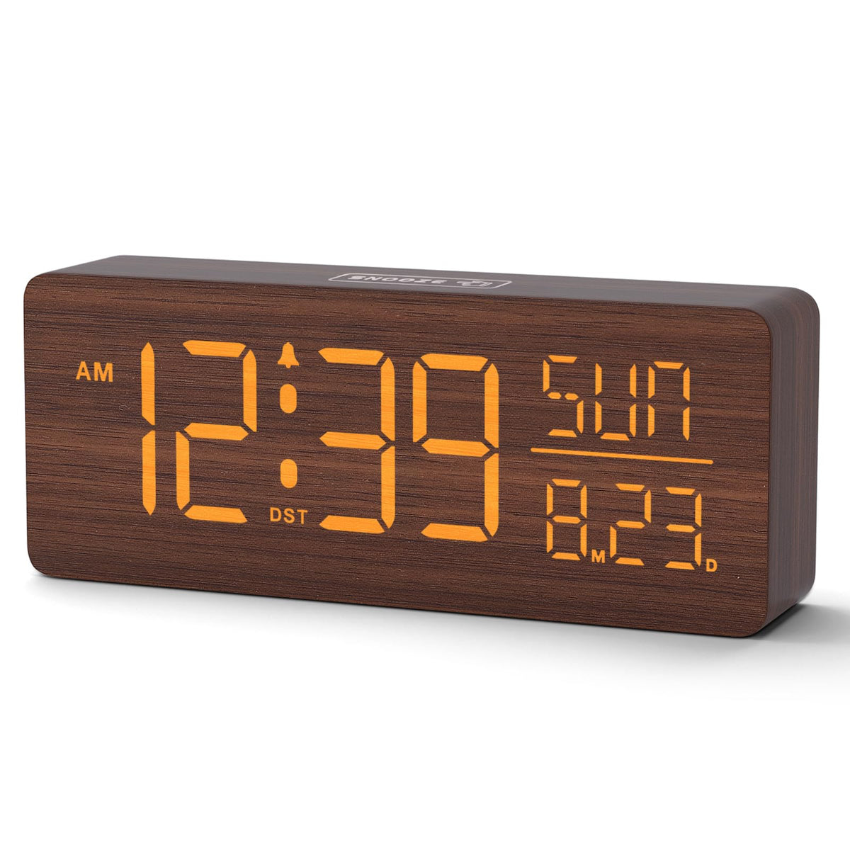 Peakeep wooden digital alarm clock with large display for quick time checks from across the room