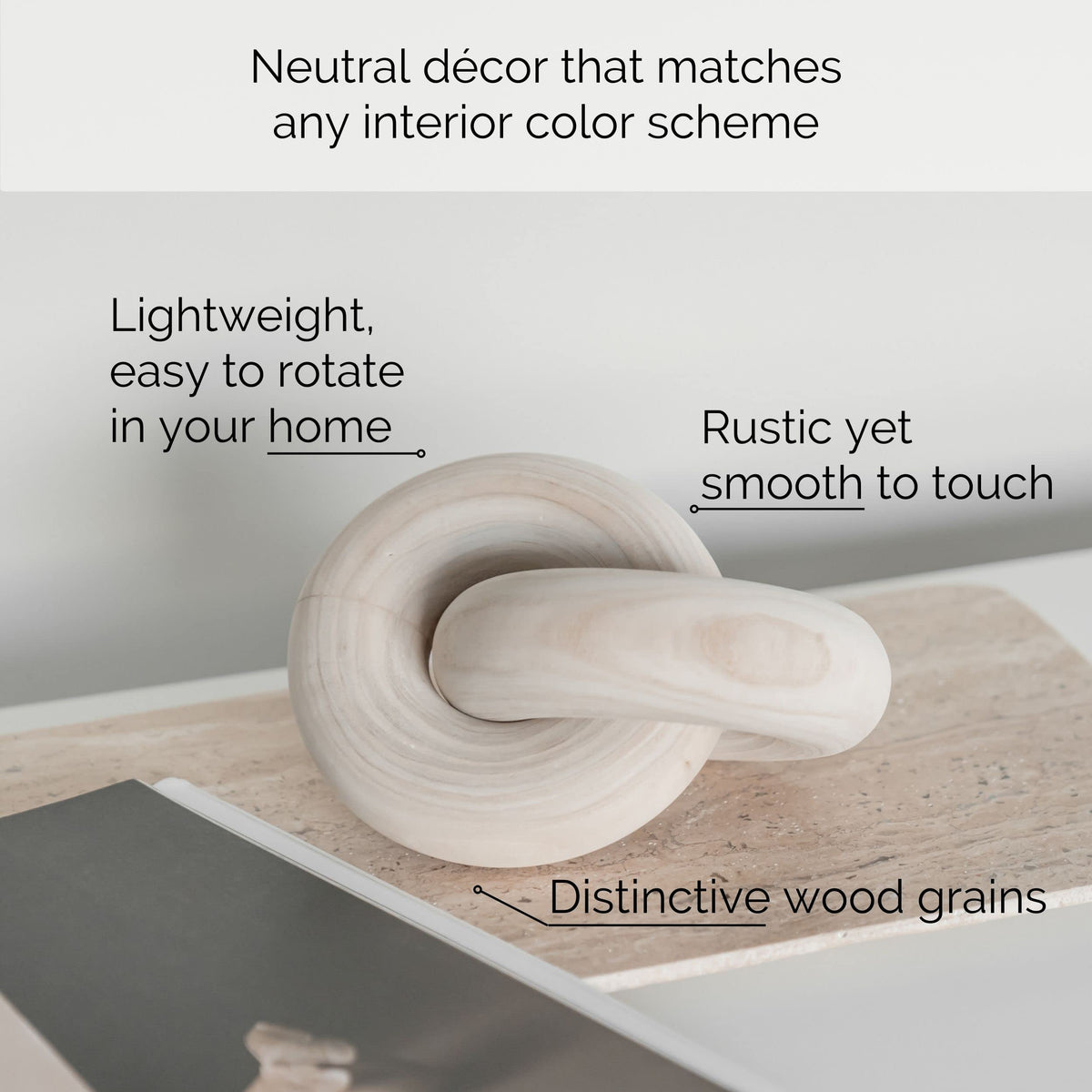 Peakoly wood chain link decor in natural finish on a shelf for texture