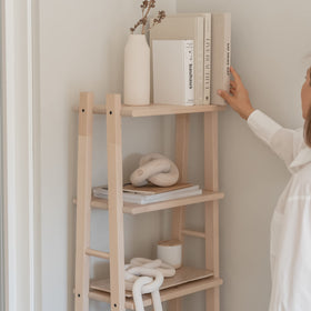 Peakoly wood knot decor beige on bookshelf creates a calm accent