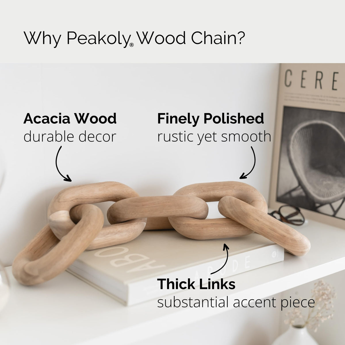 Peakoly wooden chain-link decor item on a mantel bringing subtle rustic charm