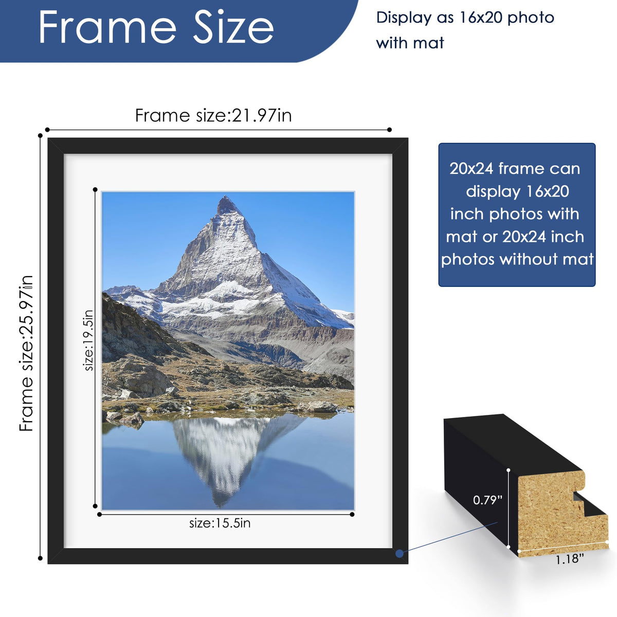 PEALSN 20x24 frame back view with swivel tabs for easy photo changes.