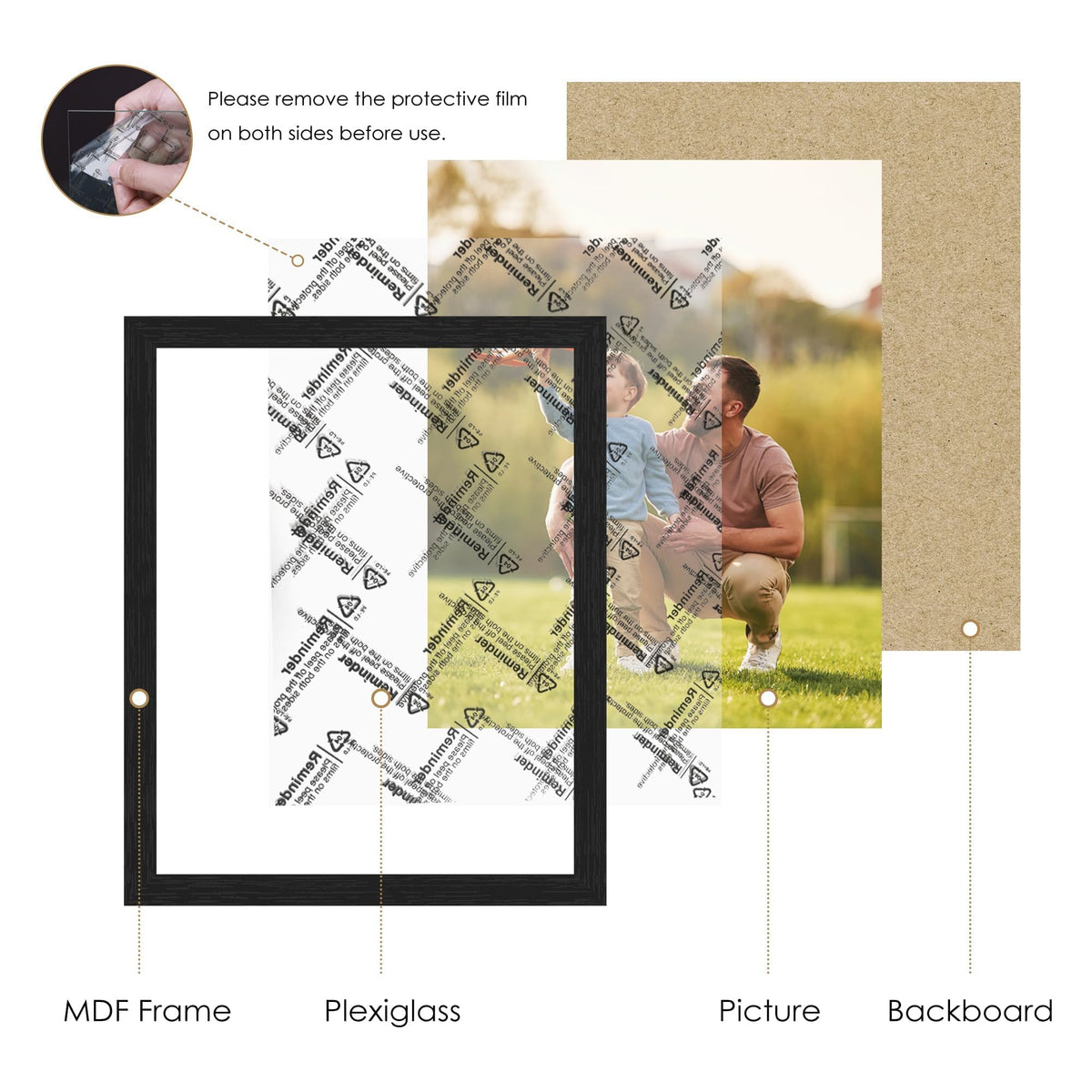 PEALSN clear plexiglass protects photos with minimal glare.