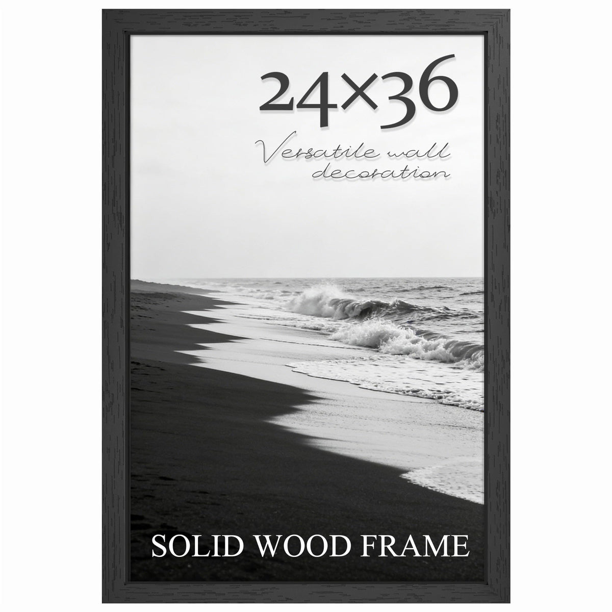PEALSN solid wood 24x36 poster frame front view in black, ideal for clean wall decor