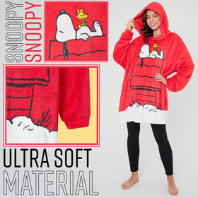 Oversized hood on the Peanuts Snoopy hoodie blanket for extra warmth.
