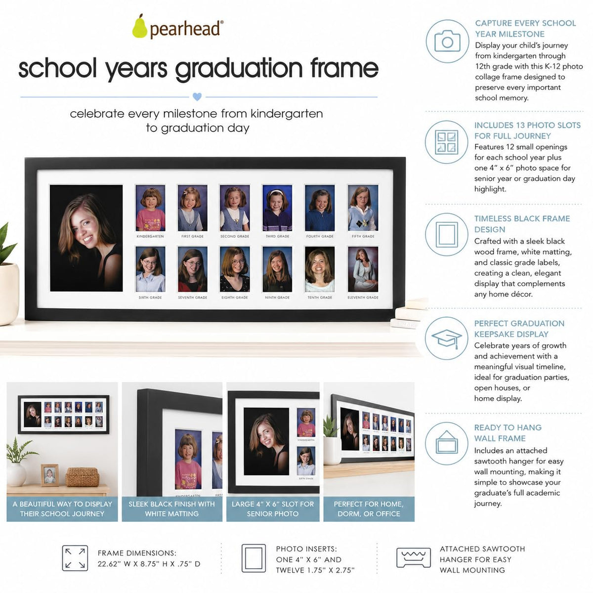 Close-up of the 4x6 senior photo slot in a Pearhead frame.