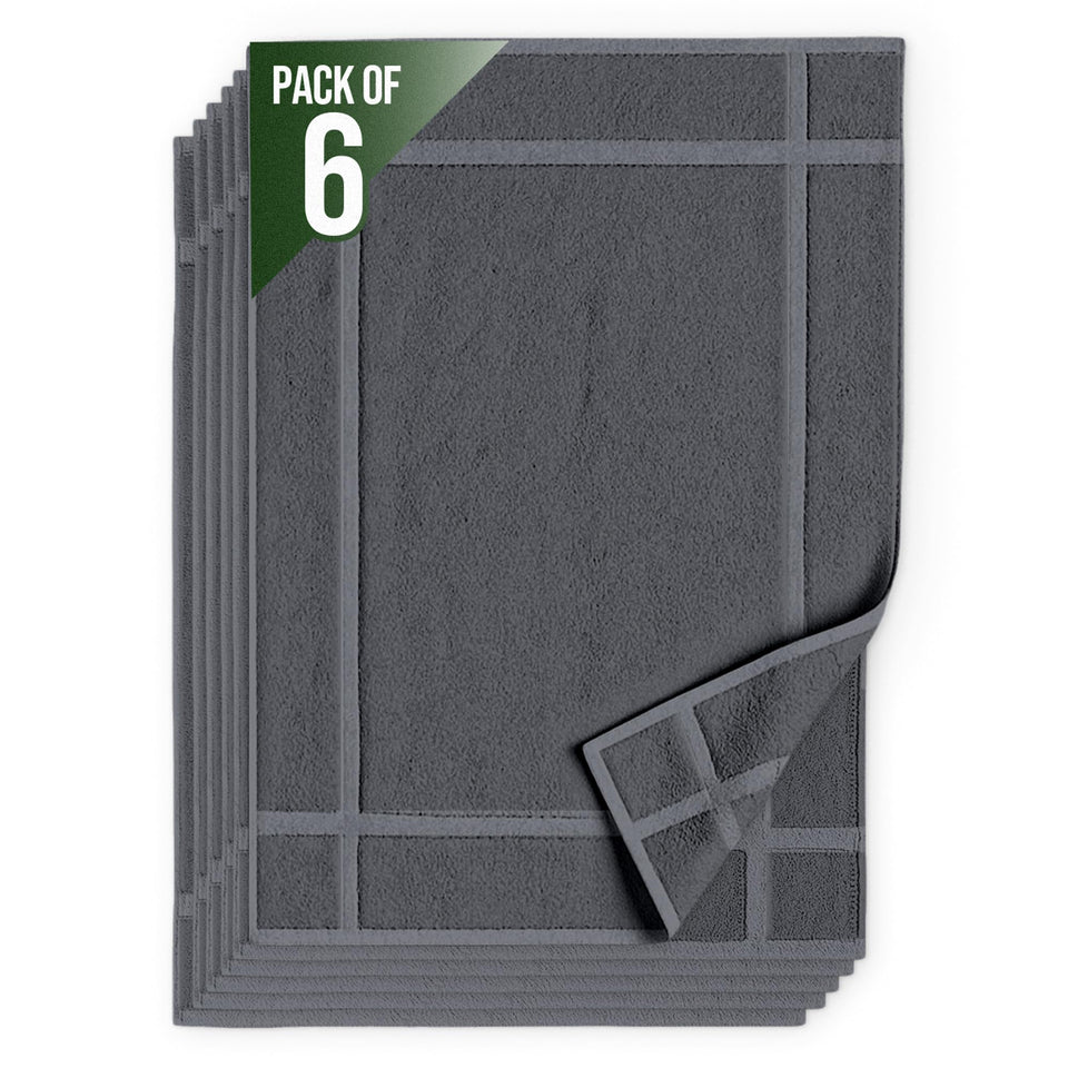 Pearl Linens 6-pack bath mats, 20x30 inches, soft and absorbent for bathroom floors.
