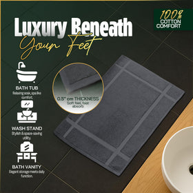 Six large mats laid out in a bathroom for coordinated décor.