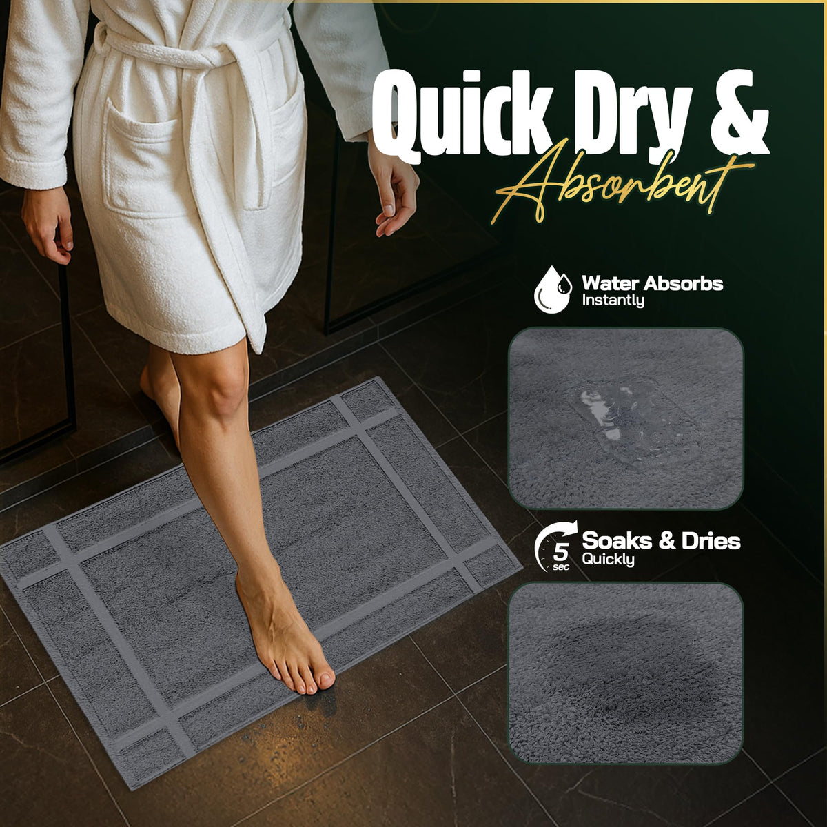 Machine-washable Pearl Linens bath mat shown in clean laundry cycle.