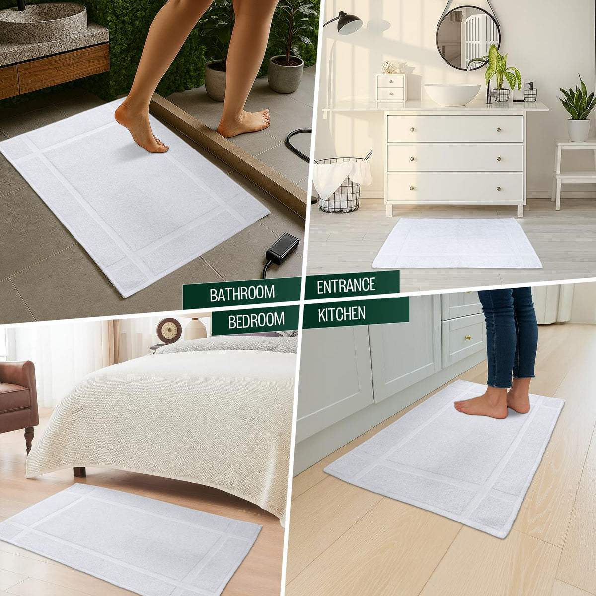 Pearl Linens spa-style white bath mat adds elegant touch.