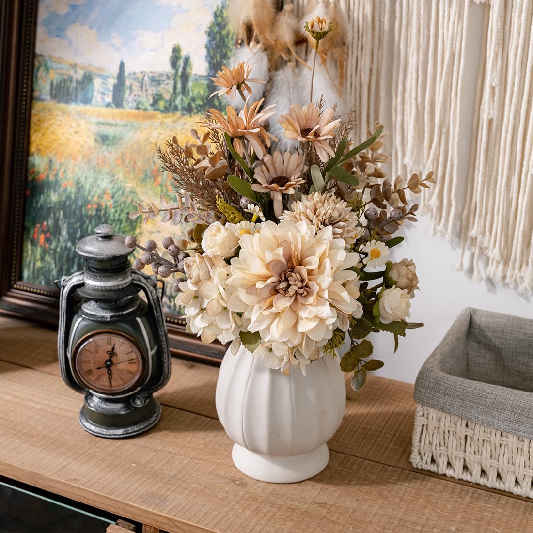 Peauley hydrangea and eucalyptus blooms, UV and water resistant for versatile décor.