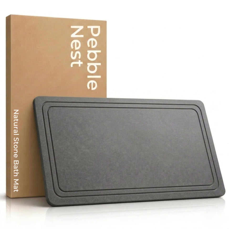 Pebble Nest stone bath mat with diatomite dries instantly, keeping floors clean.