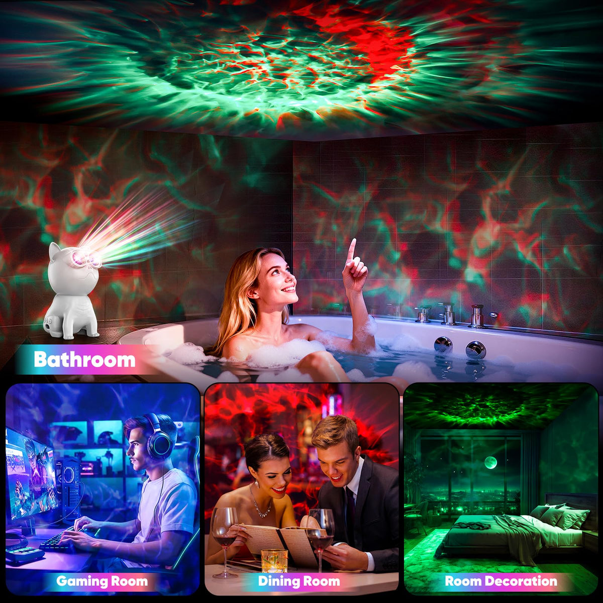 Pedica Galaxy Projector bedroom-mood creates warm ambiance for movies and relaxation.