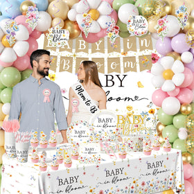 Peghoqu Baby in Bloom balloon arch adds color and whimsy to the celebration.