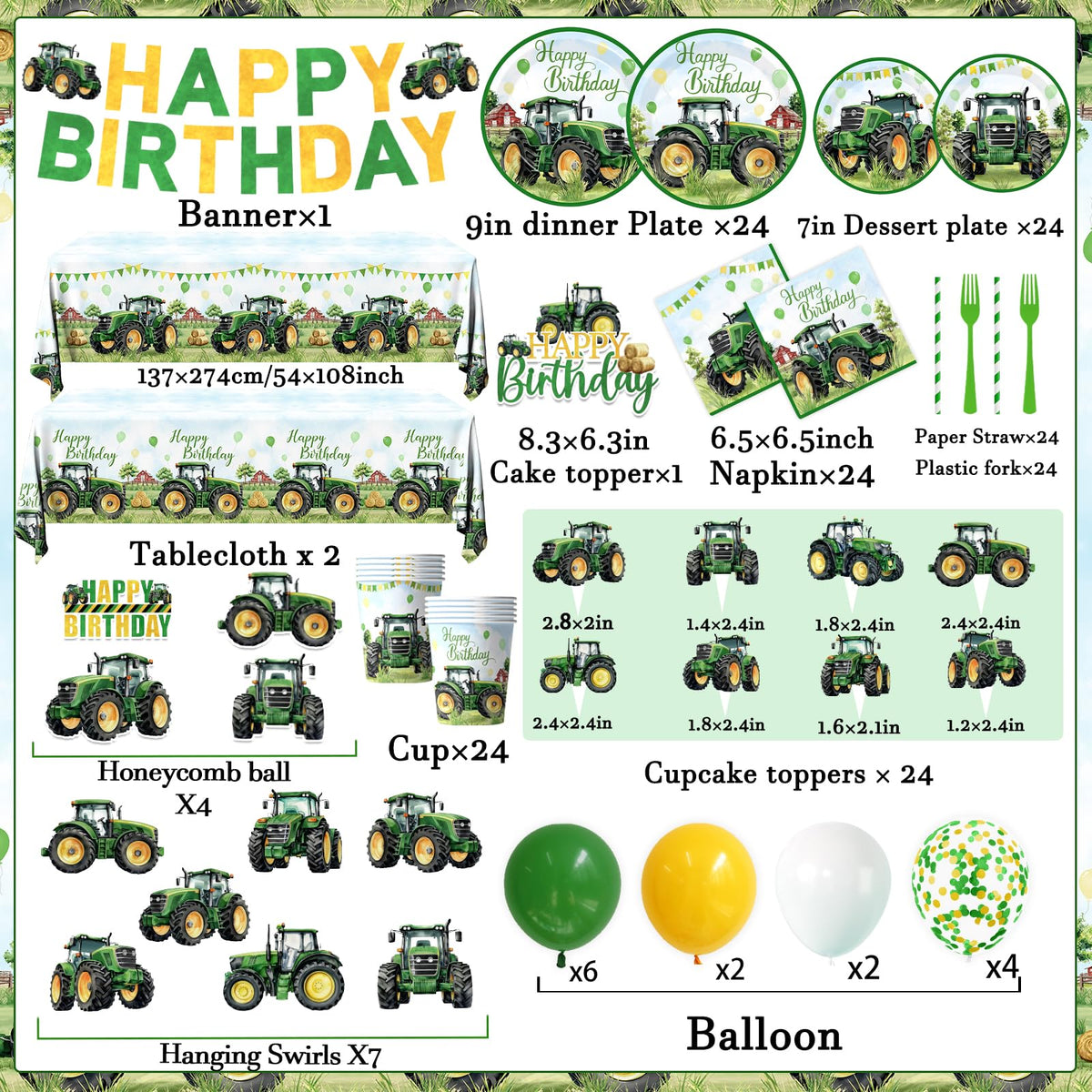 Peghoqu green tractor tablecloth helps protect surfaces in a farm party