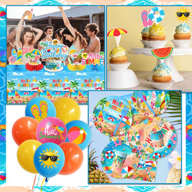 Peghoqu hello summer tablecloth provides waterproof, easy-clean surface.