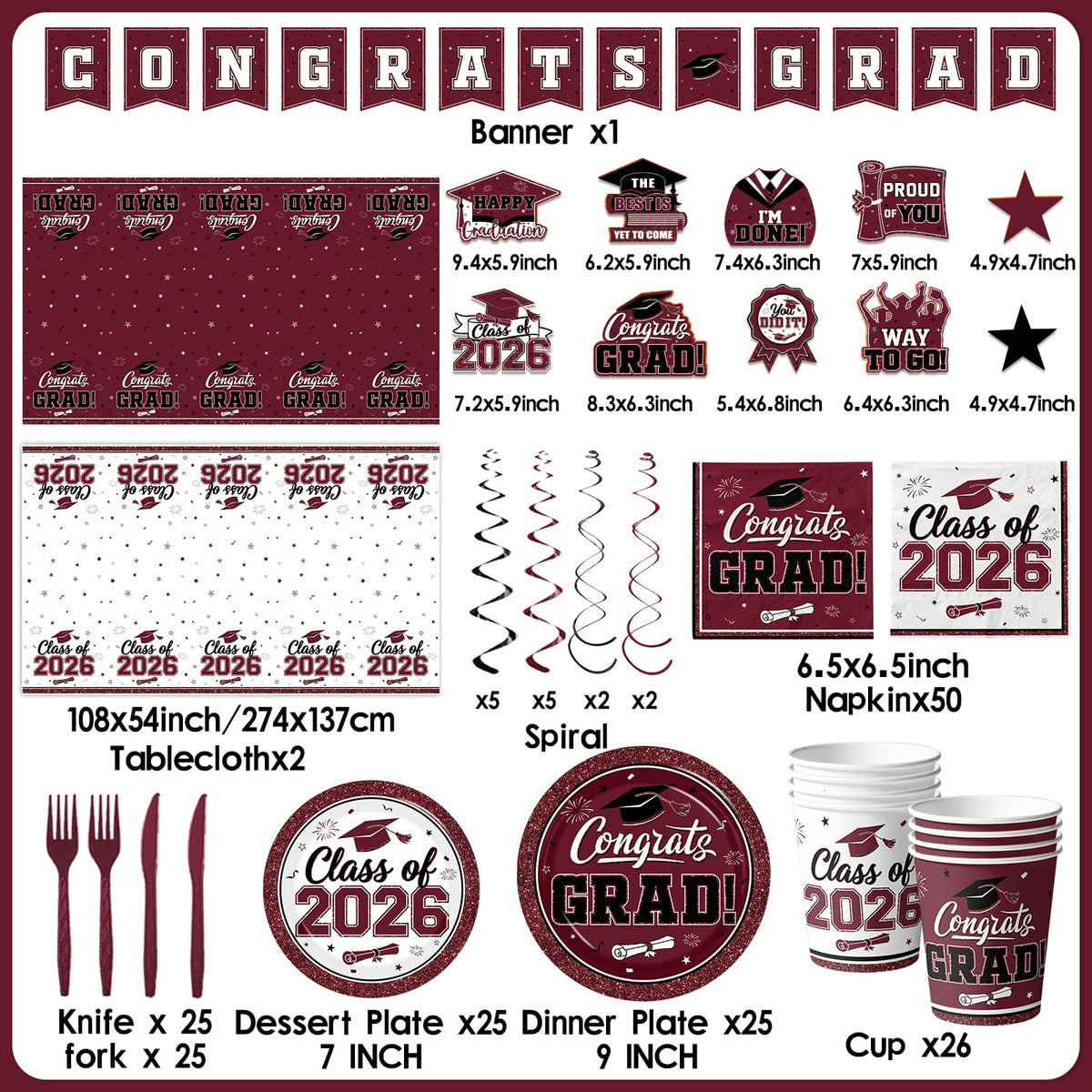 Peghoqu maroon and white plates and napkins for sturdy dining