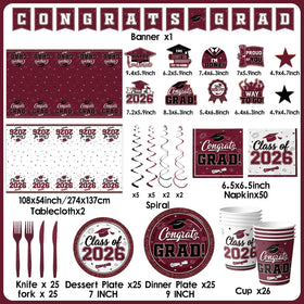 Peghoqu maroon and white plates and napkins for sturdy dining