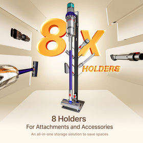 PEGZONE stand shows eight hooks for organized vacuum accessories.