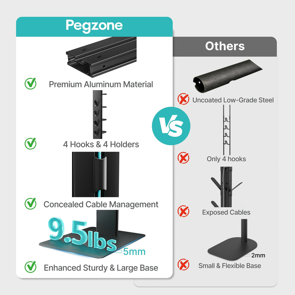 PEGZONE vacuum stand front hooks hold attachments within easy reach