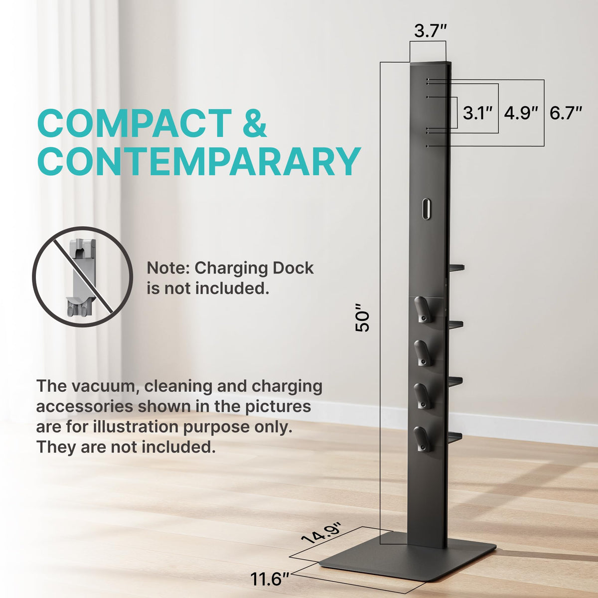 PEGZONE vacuum stand space-saving design fits tight living spaces