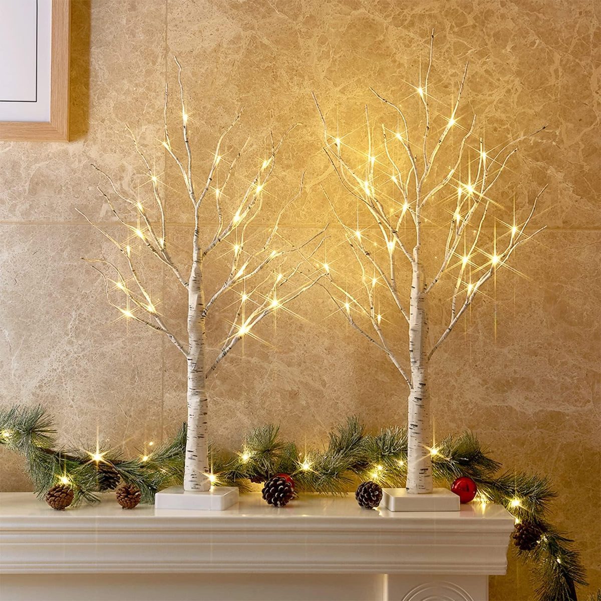 PEIDUO 2ft birch tree with LED lights for warm ambient decor