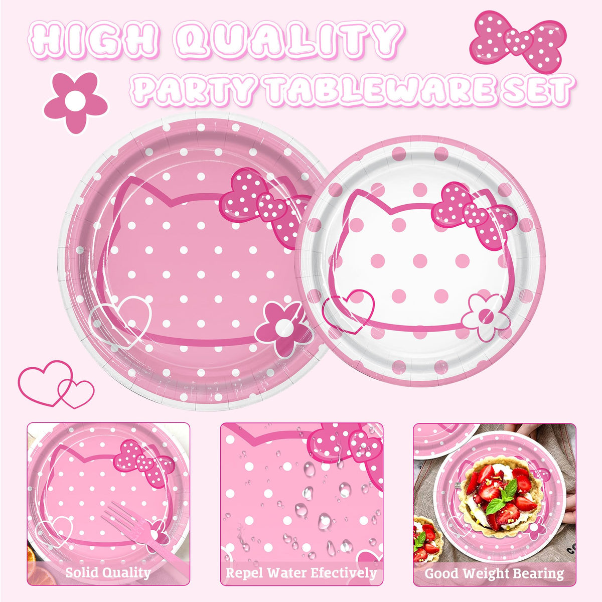 Peiking pink kittens dessert plates brighten the birthday table