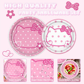 Peiking pink kittens dessert plates brighten the birthday table