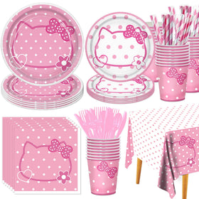 Peiking pink kittens dinner plates set for festive kids' parties