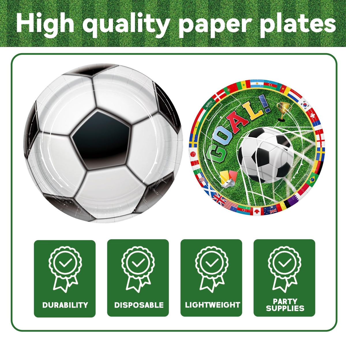 Peiking soccer party cups with bold flags, leakproof for hot cocoa or iced drinks.