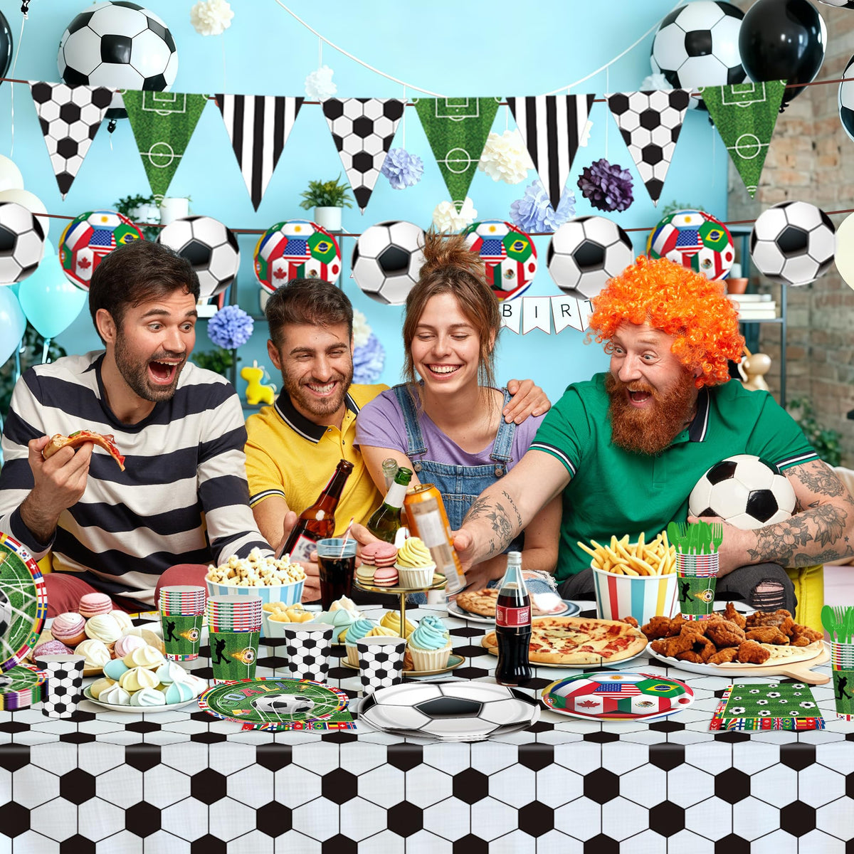 Peiking pennant banner flags adding World Cup vibe.