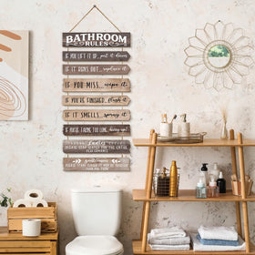 PEKCARGO nine-sign wooden decor adds playful bathroom guidance.