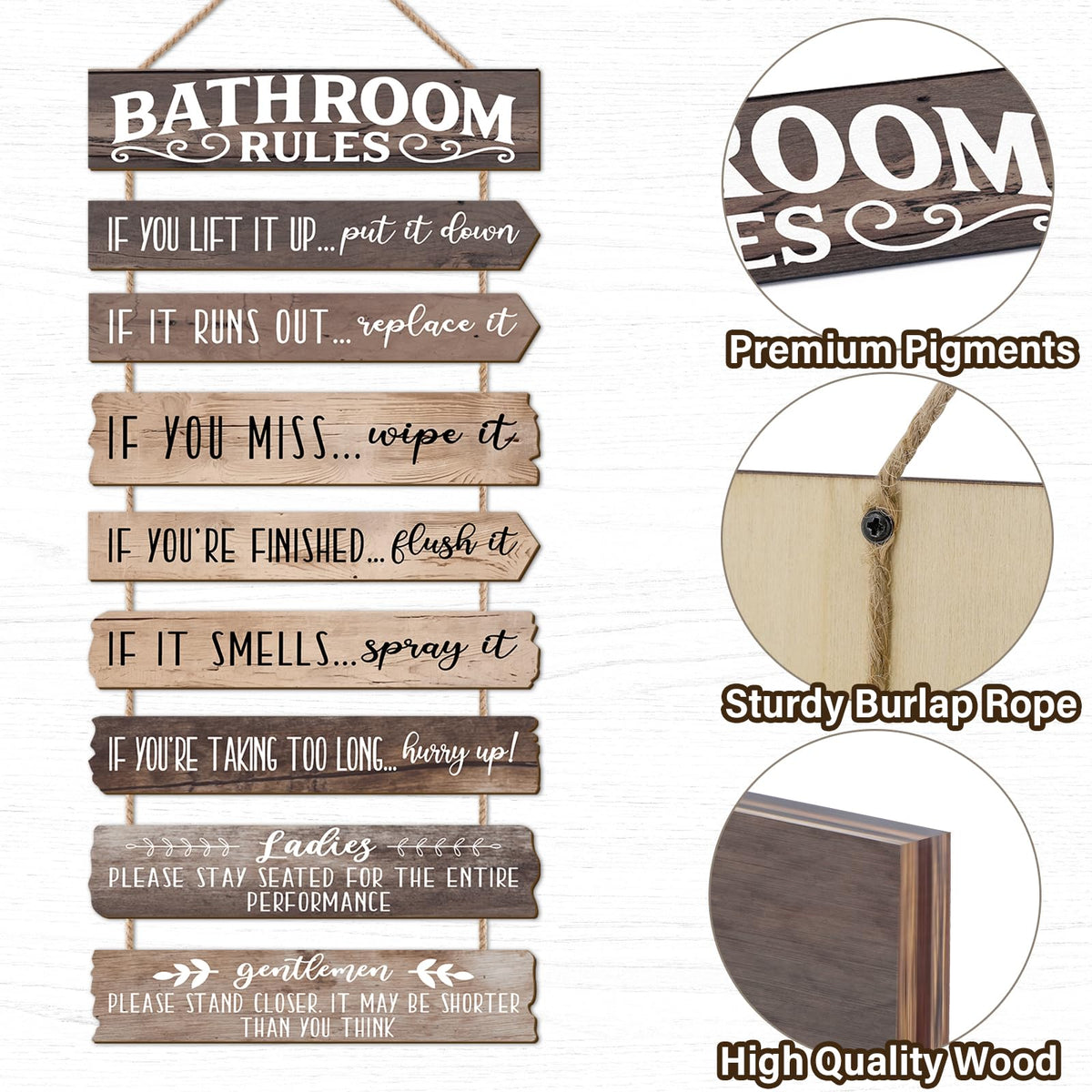 PEKCARGO bathroom rules wall art with vintage appeal.