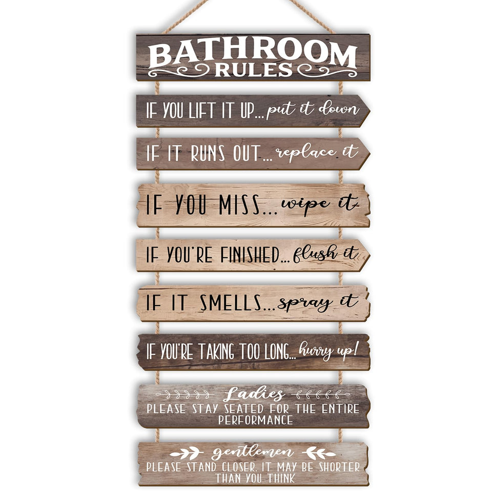 PEKCARGO bathroom signs wooden panel for rustic charm and etiquette reminders.